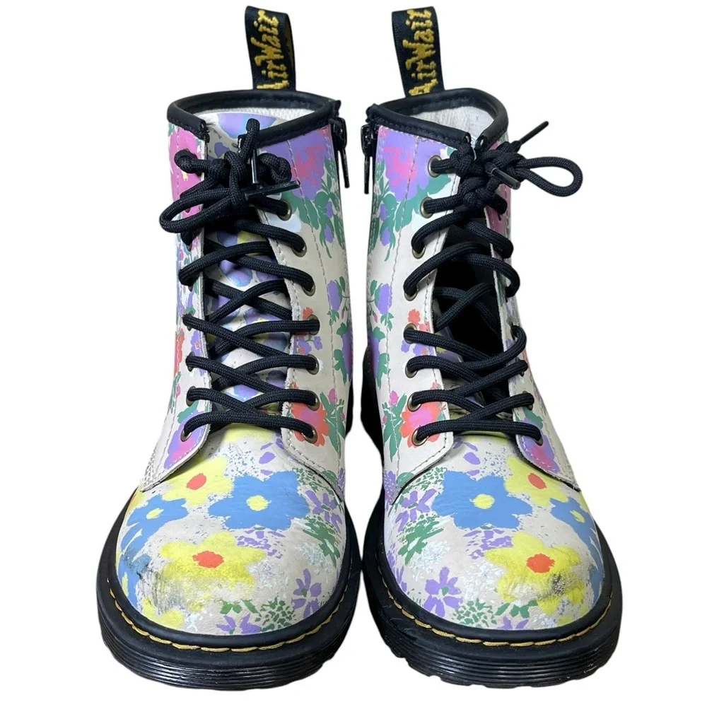Dr. Martens Junior 1460 Multicolor Floral Mash Up Combat Boots Size 3